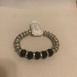Silver tone beads and rhinestones stretch bracelet brand new